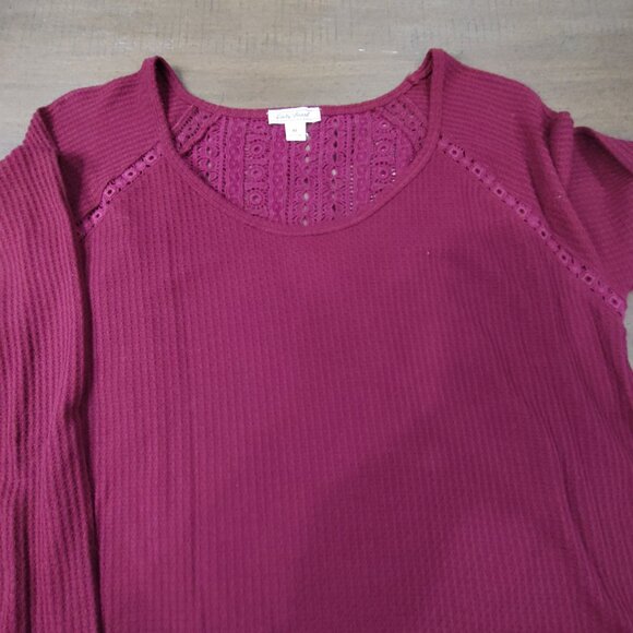 Lucky Brand Shirt Womens XL Boho Thermal Waffle Knit Lace Back Tulip Hem Red - Picture 3 of 10